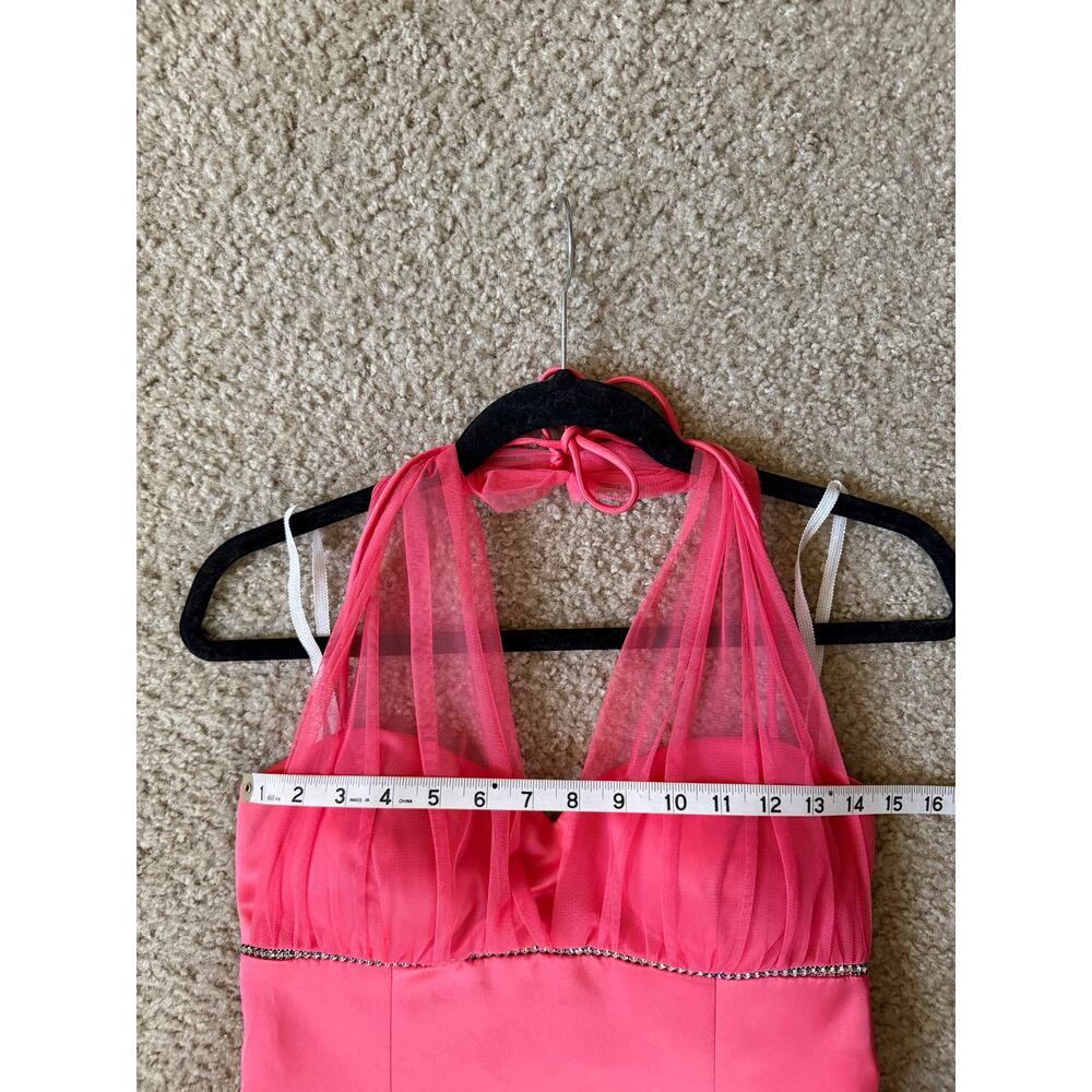 Vintage Y2K 90s Onyx Nite Pink Sheer Rhinestone Halter Dress - Picture 12 of 14